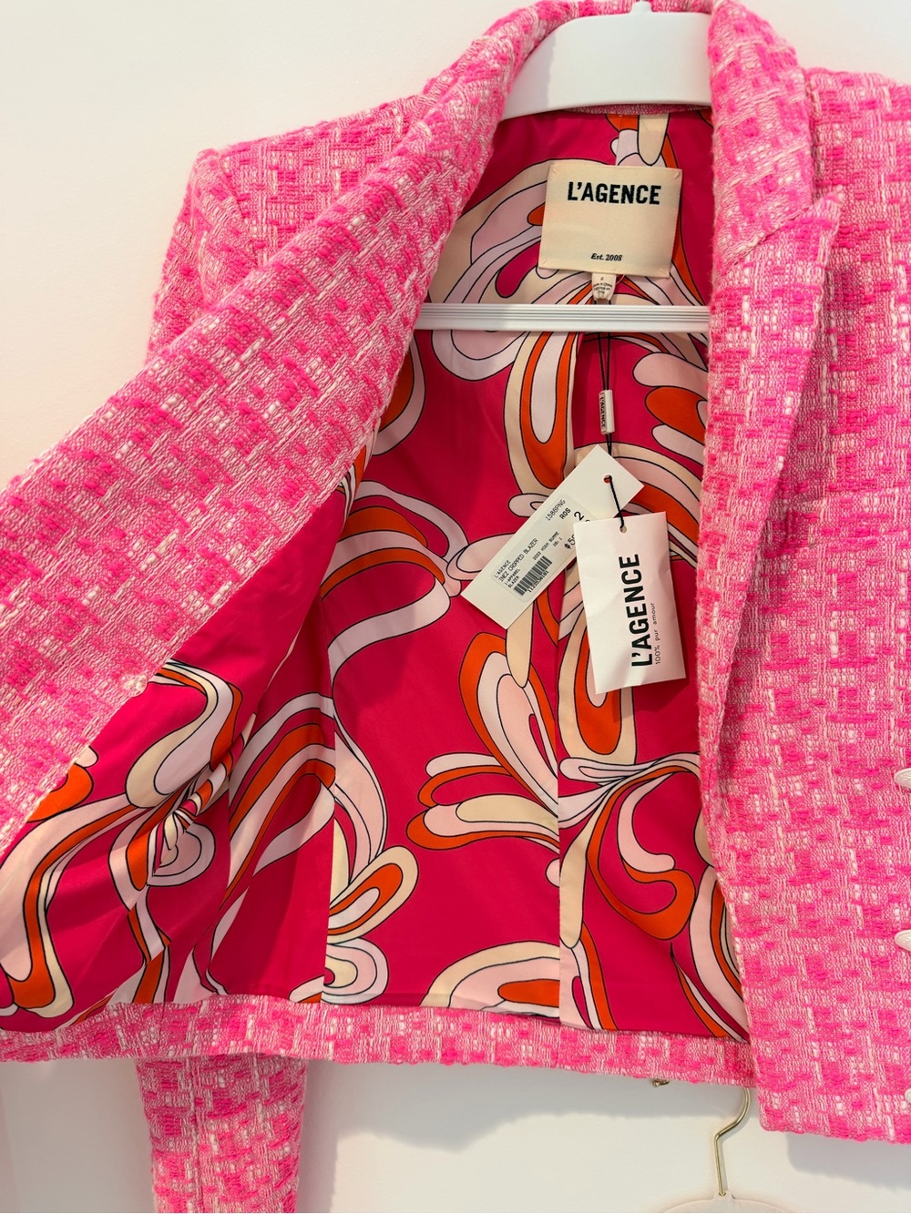 L'AGENCE Matching Set- Pink Tweed Blazer (NWT- Size 2) + Shorts (NWOT- Size 2) - Picture 11 of 16